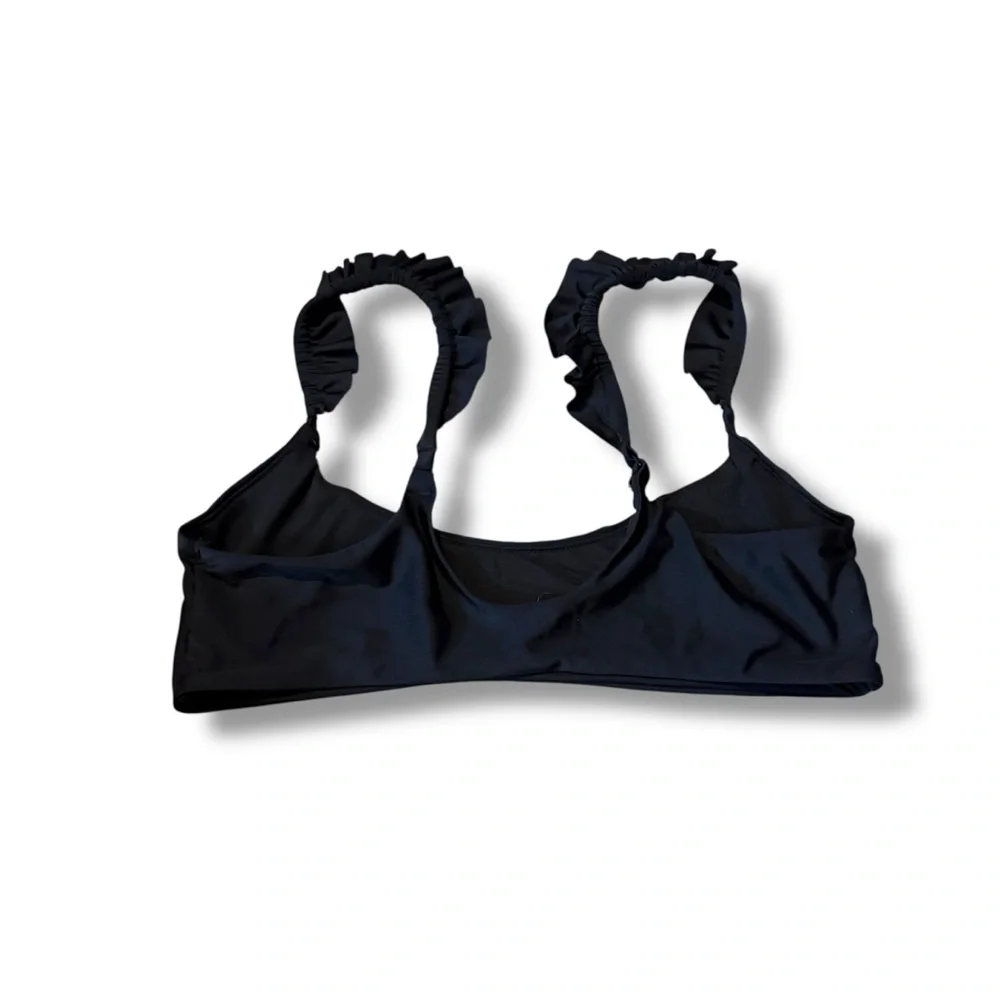 Aerie‎ Bikini Top Women’s Size Large Black Scoop Neck Ruffle Strap Swim